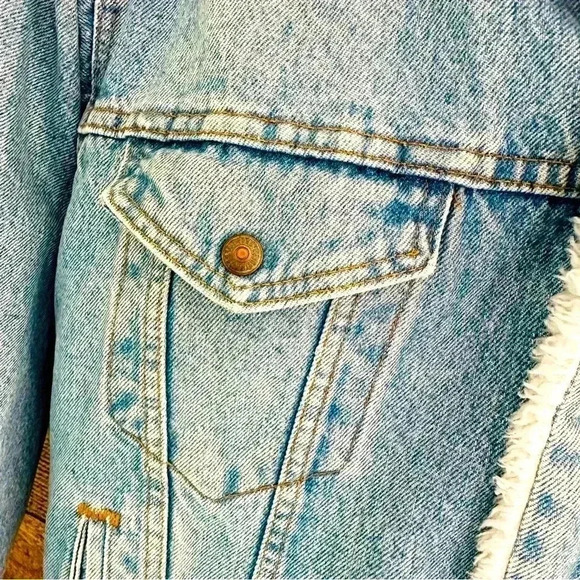 Vintage Unisex Levi’s Sherpa Jacket Raw Denim W Harley Davidson Patch - Picture 4 of 12